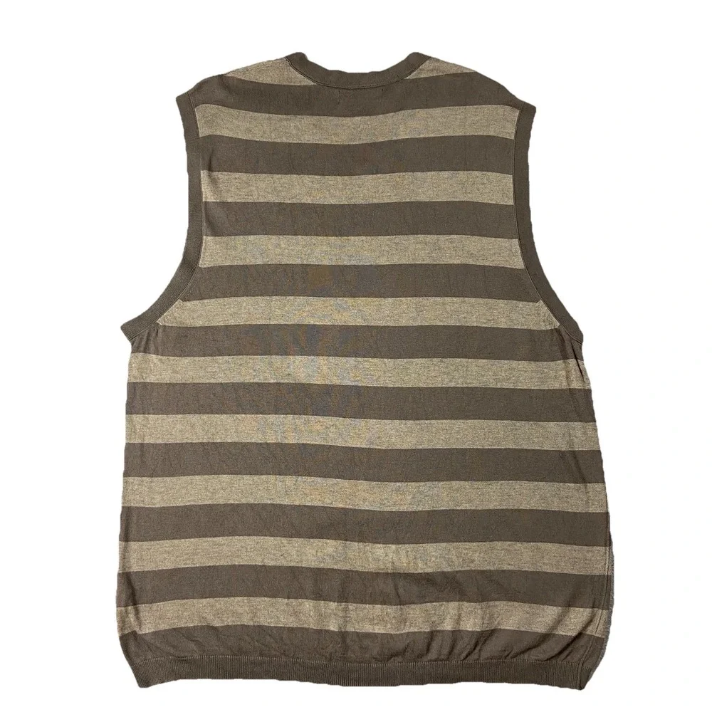Y2K Banana Republic Silk Blend Striped V-neck Sweater Vest Brown Men's XL Preppy